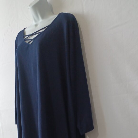 Catherines top blue 3/4 sleeeve v neck criss cross sz 4X - Picture 3 of 6